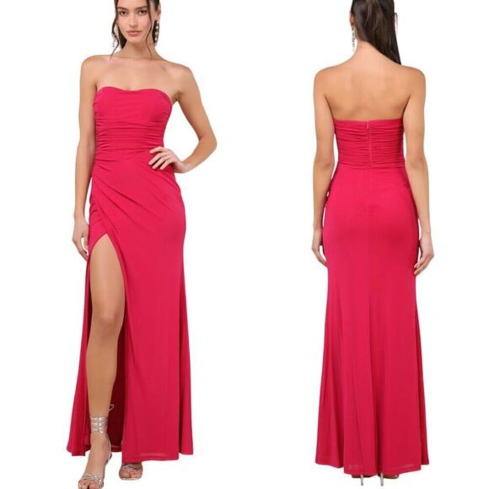Lulus Epitome of Allure Fuchsia Mesh Strapless Ruched Maxi Dress size S NWT